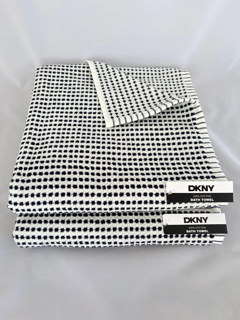 NWT DKNY Set of 8 Black and White Checkerboard 100% Cotton Bath & Hand Towels
